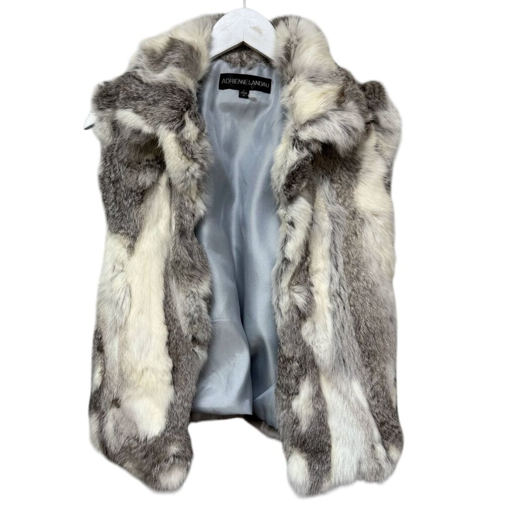 Adrienne Landau Real Fur Vest Size Large Cream Gray Womens Luxury Jacket NWOT